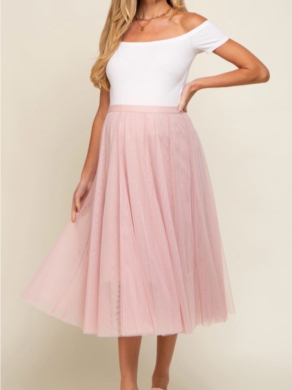 Women's Blush Pink Tulle Midi Skirt